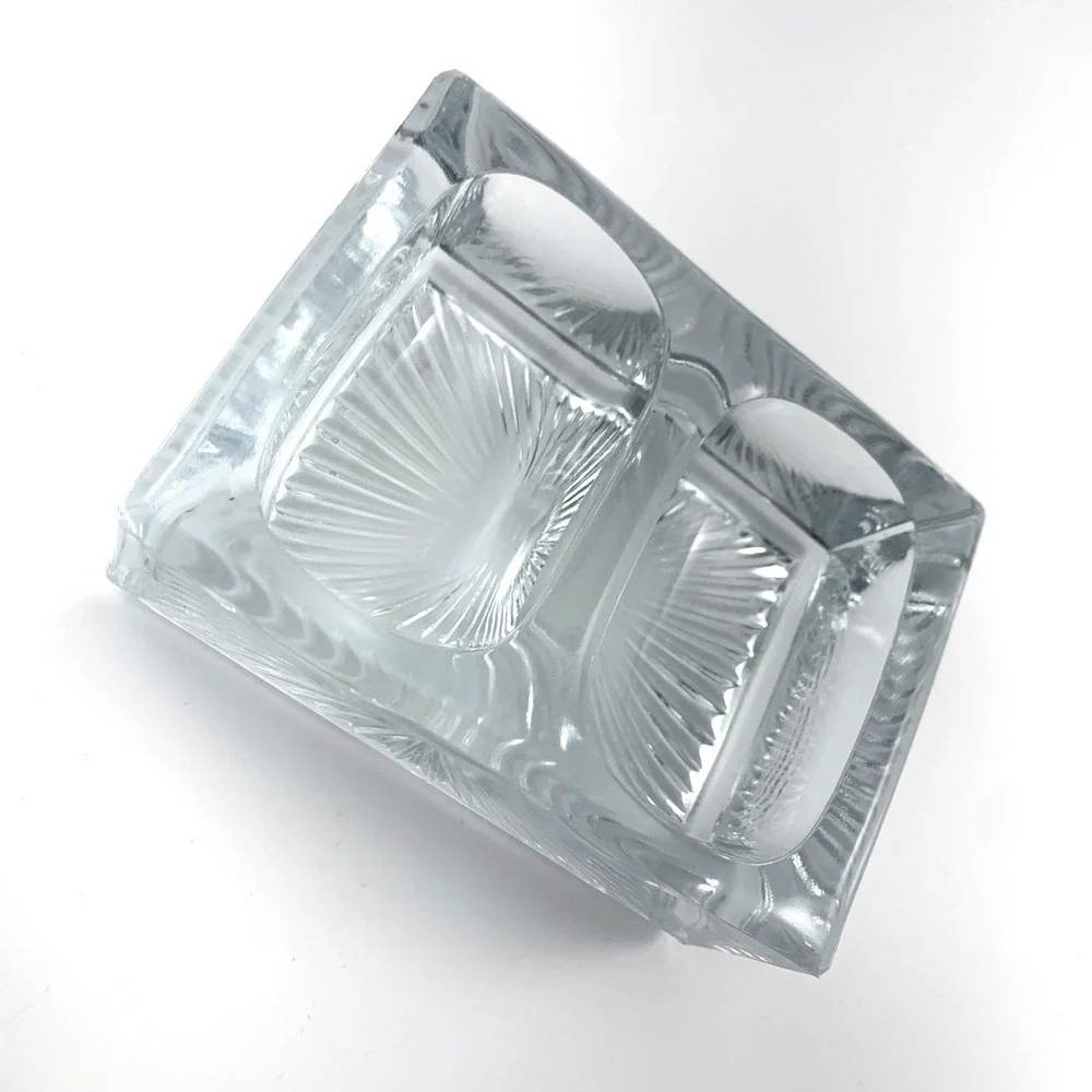Antique Double Open Salt Cellar Starburst Pattern Heavy Pressed Glass Vintage‎